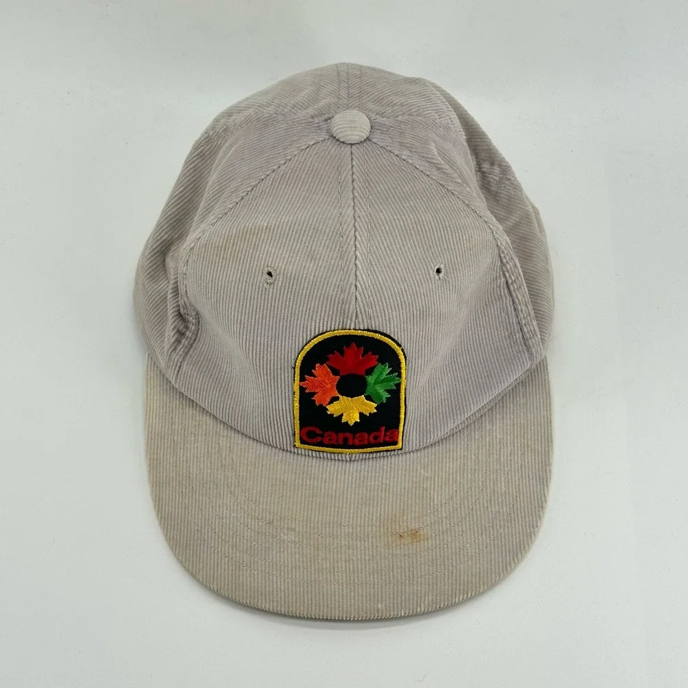 Vintage Canada Snapback Hat Corduroy Patch 80's 90's Cap Beige Men's OSFA - Picture 6 of 8